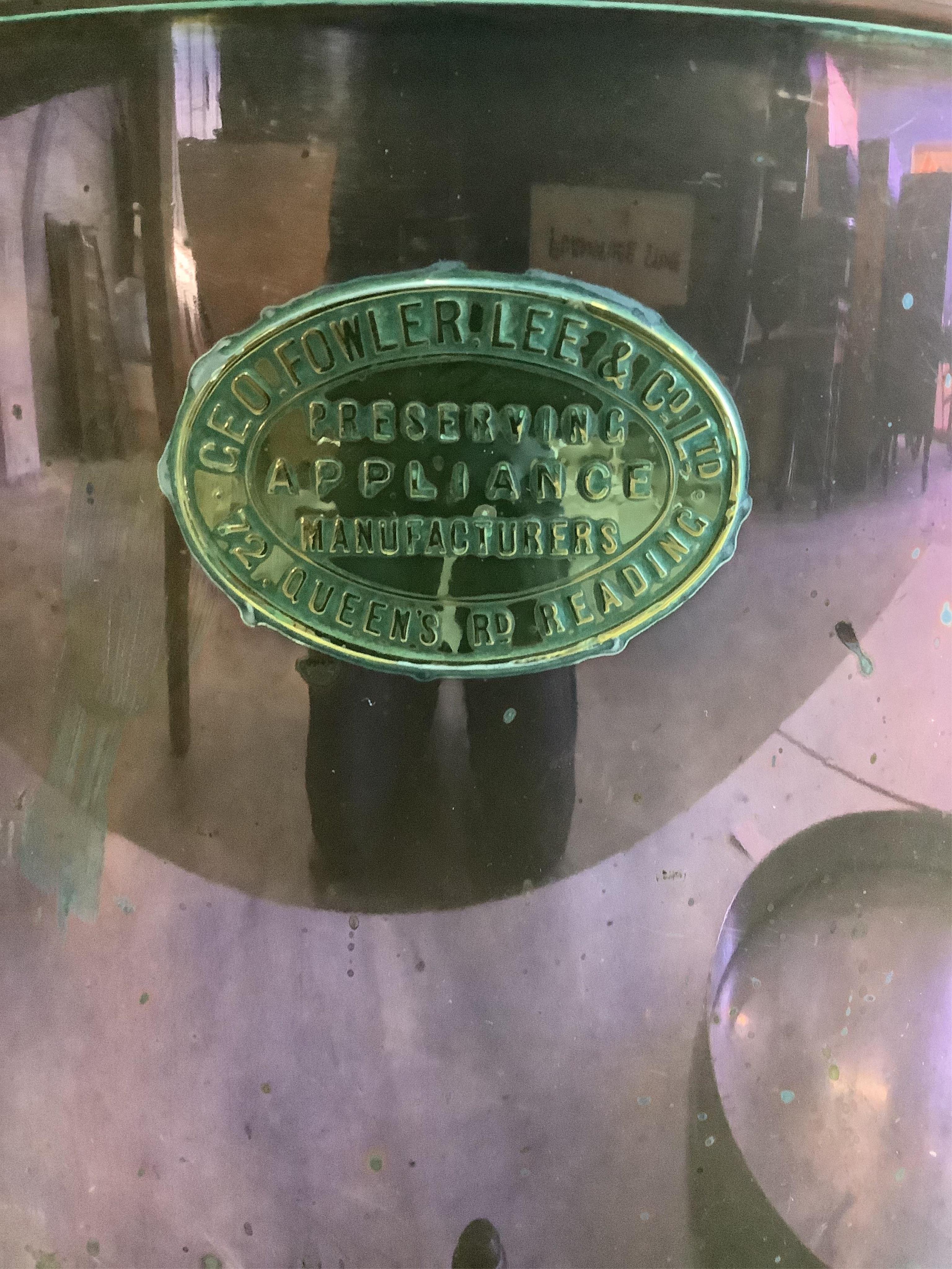 A Victorian copper and brass circular preserving vat, diameter 38cm, height 32cm together with a small Victorian circular copper dish. Condition - good